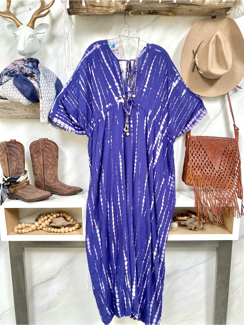 Tie dye Kaftan Dress/cover up w boho resort vacay beach hippy vibe